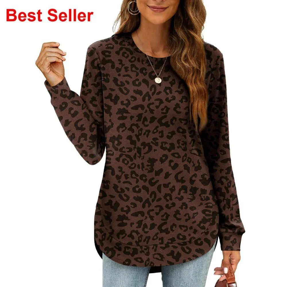 Women's Crewneck Sweatshirt Long Sleeve Curved Hem High Low Tunic Top